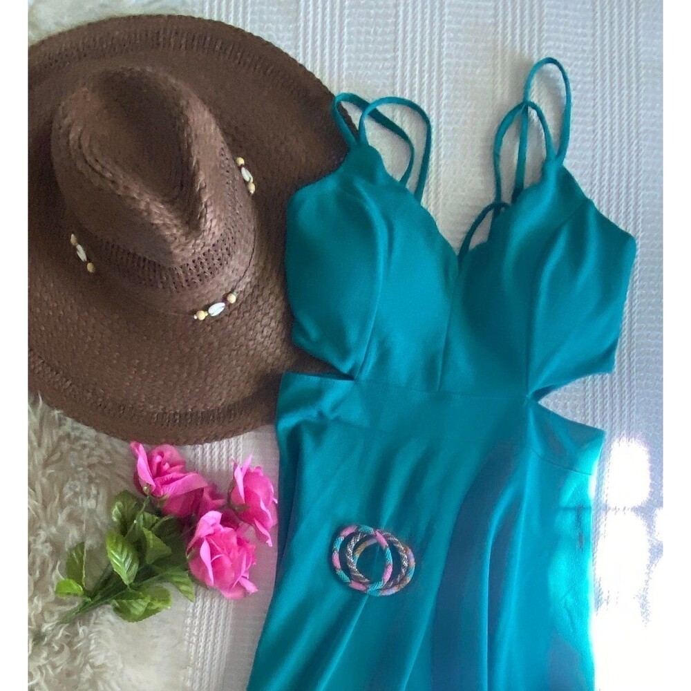Max + Ash elegant medium teal blue scalloped mini date dress NWOT